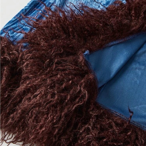 Blue Velvet and Brown Faux Fur Coat - Picture 3 of 5